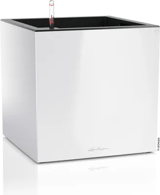 Produktbild von LECHUZA-Pflanzgefäß CANTO Premium 40 Low Weiß Hochglanz | Pflanzgefäß mit Bewässerungssystem | Hochglanz-Oberfläche | 40 x 40 x 40 cm | 13750