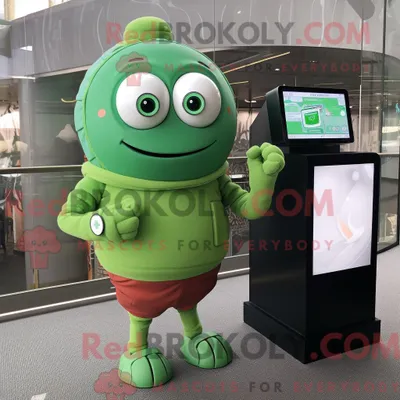 Productafbeelding van Groene gehaktballen mascotte REDBROKOLY kostuum karakter gekleed met een coltrui en armbandhorloges