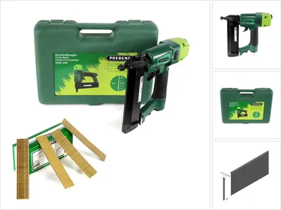 Produktbild von Prebena 2XR-J50 Druckluftnagler im Transportkoffer + Prebena Stauchkopfnägel Brads 25 mm 5000 Stück - aus verzinktem Stahl, geharzt