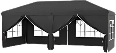 Produktbild von Partyzelt mit Seitenwänden – 300x600cm – Faltzelt – Schwarz – Easy-up – Pavillon – Wasser- und wetterfest – Höhenverstellbar