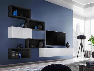 Image de Meuble mural moderne noir Meubles de salon design Meuble TV en bois