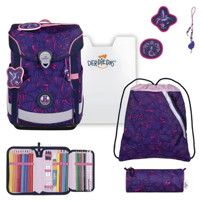 Imagen del producto de DerDieDas mochila escolar ErgoFlex Easy Set 6 piezas Magical Bloom púrpura
