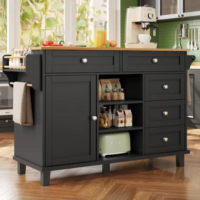 Immagine prodotto di Carrello di servizio - Carrello - Vassoio di servizio - Carrello per la tavola da pranzo - Carrello da cucina - Nero - MDF e legno massello