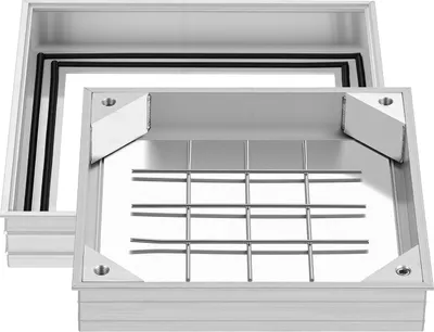 Produktbild von Schachtabdeckung - Schachtdeckel mit Rahmen - Unsichtbar, Auspflasterbar - 30 x 30 cm - Aluminiumlegierung - Für Drainage/Abfluss - Für Gehwege, Garten, Terrasse