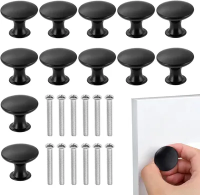 Produktbild von Set von 12 Möbelknöpfen, schwarze rund, 30 mm, rostfreies Zinklegierung, für Möbel