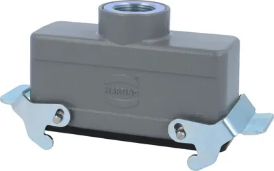 Produktbild von HARTING Han 24B Kupplungsgehäuse niedrig, 1xM25 gerader Kabelabgang, mit 2 Querbügeln Verschraubung M25 Klemmbereich