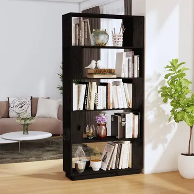 Zdjęcie produktu dla vidaXL Regał / przegroda do pokoju czarny 80x25x163,5 cm lite drewno sosnowe - Regał - Półki na książki - Regał - Półka do przechowywania