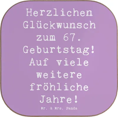 Produktbild von Mr. & Mrs. Panda Untersetzer für Gläser Spruch 67. Geburtstag Freude - Lavendeltraum - Geschenk, Glas, Coaster, unterleger, Gratulation, Tischuntersetzer, Jubilar, Alter