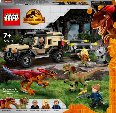 Produktbild von LEGO Jurassic World Pyroraptor & Dilophosaurus Transport, Dinosaurier-Spielzeug mit Off-Road-Spielzeugauto, 3 Minifiguren und 2 Dino-Figuren, für Fans von Jurassic-Park, ab 7 Jahre 76951