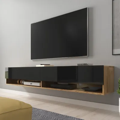 Produktbild von Selsey TV-Schrank WANDER - TV-Board hängend/stehend Wotan Eiche / Schwarz Hochglanz, 180 cm breit
