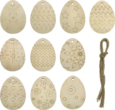 Produktbild von Oblique Unique Holz Ostereier Anhänger 10er Set Osterei Hängedeko für Osterstrauß Deko Dekoration für Ostern oder zum Basteln