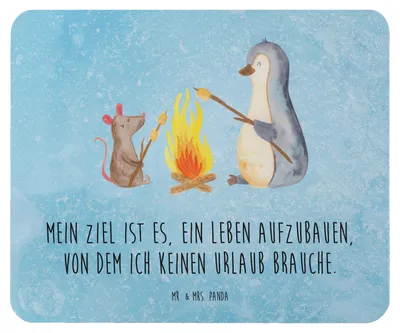Produktbild von Mr. & Mrs. Panda Mauspad Pinguin Lagerfeuer - Eisblau - Geschenk, Maus, laptop, Job, Mouse Pad, computer mousepad, pc, Marshmallows