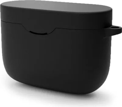 A black silicone case for headphones is shown against a white background.