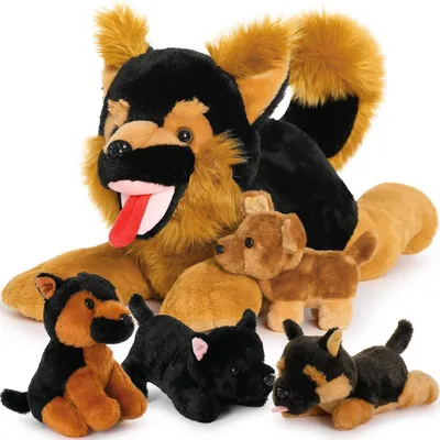 Produktbild von Riesiger Schäferhund Kuscheltier mit 4 Welpen im Bauch 50cm Darkbrown-black