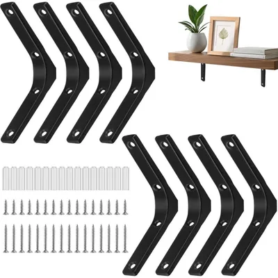 Produktbild von Regalhalterungen Eckwinkel 10,2 x 10,2 cm Schwarz Metall 8 Stück