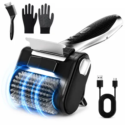 Produktbild von Elektrische Grillbürste mit LED Licht, 450 RPM BBQ Grill Reinigungsbürste mit Edelstahl Borsten, 4000mAh Akku, 240 Min Laufzeit, für Grillroste