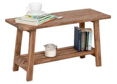 Produktbild von Massivholz Bank mit Ablage GENIUS 90cm Antik-Natural Schuhregal