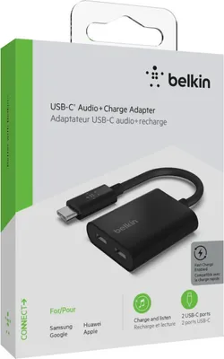 Produktbild von Belkin RockStar USB-C Audio- und Ladeadapter, schwarz F7U081btBLK