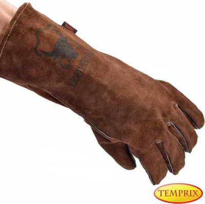 Produktbild von Leatherbull Kaminhandschuhe Ofenhandschuhe, Grillhandschuhe aus Leder |hitzebeständig mit langer Stulpe | Braun - Größe L