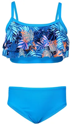 Produktbild von Aquarti Mädchen Bikini Set Bustier Bikinislip Zweiteiliger Badeanzug, Farbe: 030J mit Rüschen / Blätter / Orange / Blau / Dunkelblau, Größe: 134