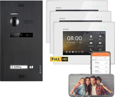 Produktbild von BALTER EVO HD WiFi Unterputz Schwarz 2-Draht 3x 7" Weiß Video Türsprechanlage Set 1 Familienhaus