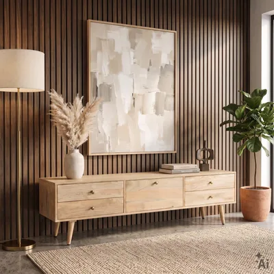 Produktbild von Lowboard NEYA 180 cm aus Mangoholz, für TV bis zu 75 Zoll - Natur