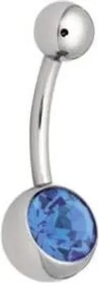 Produktbild von Bauchnabel Piercing Titan G23 Banana 5/8mm Kugeln Kristall Stein - Blau.TJBL