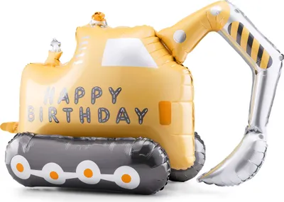 Image de Ballon en plastique Bagger 49x76cm debout avec remplissage d'air jaune