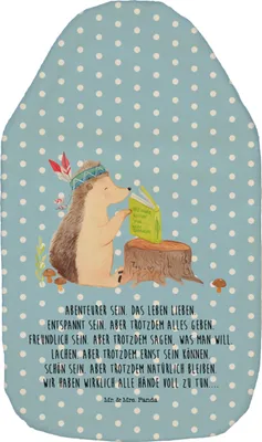 Produktbild von Mr. & Mrs. Panda Wärmflasche Igel Federschmuck - Blau Pastell - Geschenk, Wärmekissen, Tiere, warmwasserbeutel, Camping, Flauschige, Lagerfeuer, Abenteuer, gummi