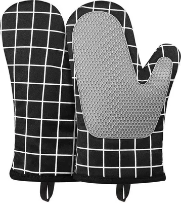 Produktbild von Unyqoos® Hitzebeständige Ofenhandschuhe aus 100% Silikon mit Baumwollfutter, Anti-Rutsch-Griff, Vollfinger, Schutz bis 230 °C, 28 x 18 cm
