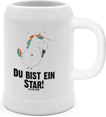 Produktbild von Mr. & Mrs. Panda Bier Seidel Einhorn Sänger - Weiß - Geschenk, Freundin, Disco, Keramikkrug, Steinkrug, Krug, Geburtstag, Konfetti, Tonkrug, Einhörner, Humpen, Deko
