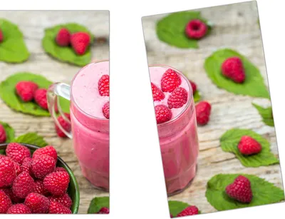 Produktbild von Spritzschutz Herdabdeckplatte Schneidebrett aus Glas Smoothiejoghut mit Himbeeren 2-Teilig (60x52cm)