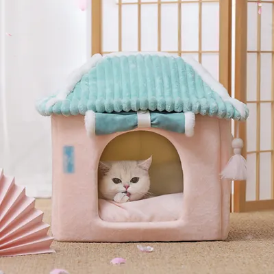 Produktbild von 360Home Warmes, herausnehmbares Katzenbett Katzenhaus rosagrün