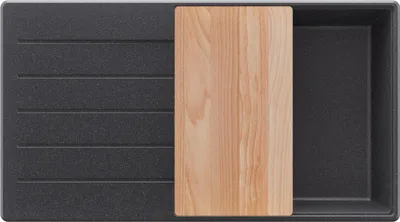 Produktbild von PRIMAGRAN Spülbecken Anthrazit 90x50cm, Granitspüle 1 Becken + Ablauf-Set + Schneidebrett, Küchenspüle ab 60er Unterschrank - Kopenhagen