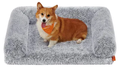 Productafbeelding van Feandrea FluffyHug hondenbed, hondenmand maat L, hondenmat voor middelgrote honden, hondenbank met noppenschuim, afneembare en wasbare hoes, 91 x 68 x 16 cm, ombre grijs PGW232G01V1