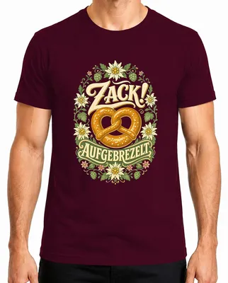 Produktbild von Zack! Aufgebrezelt Brezel Edelweiß Tracht Trachtenshirt Lederhose Herren T-Shirt, Burgundy, S