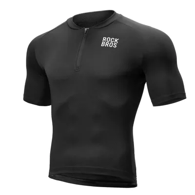 Zdjęcie produktu dla ROCKBROS Męska koszulka rowerowa z krótkim rękawem, oddychająca, szybkoschnąca, do jazdy na rowerze, czarna, rozmiar 2XL (EU)