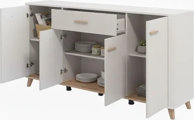 Immagine prodotto di Dmora Credenza Illorai 180x40x91h cm Bianco Crema, 3 Ripiani un Cassetto