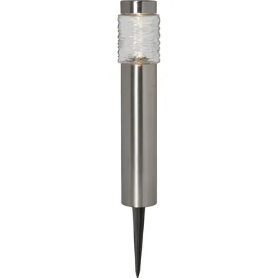 A single stainless steel solar path light with a textured glass top is shown against a white background.