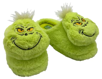 Produktbild von Grinch Hausschuhe Damen 3D Plüsch Pantoffeln mit fester Sohle, warme Kuschel Slipper in Grün, offizieller Lizenzartikel, Weihnachtsgeschenk, Größe Schuhe Damen:40/41