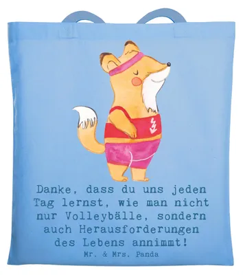 Produktbild von Mr. & Mrs. Panda Tote Bag Volleyball Trainerin Inspiration - Sky Blue - Geschenk, Uni Tasche, Teamgeist, Beutel, Jutebeutel, Coach, Spielfeld, Motivation, Laptoptasche