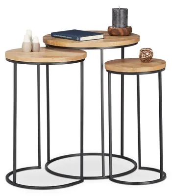 Beistelltisch-Set 3er, Metall & Mangoholz, 3 Größen, ineinanderstellbar