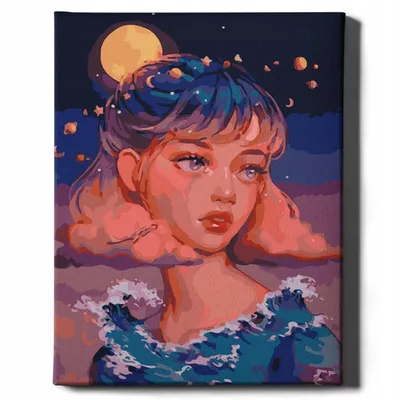 Zdjęcie produktu dla Oh Art! Malowanie liczbami 40x50 z ramą dla dorosłych i dzieci - portret dziewczyny w stylu anime - płótno, kolory, pędzle - kreatywny zestaw na prezent