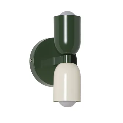 Zdjęcie produktu dla TWIN – Ścienna lampa, dwa źródła światła, E27, metalowa lampa w kolorze zielonym i kremowym, oświetlenie skierowane w górę i w dół