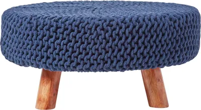 Obrázek produktu pro HOMESCAPES Pletená podnožka, 30 cm vysoká, tmavě modrá