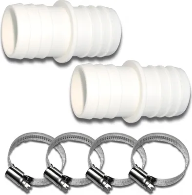 Produktbild von 2 Stück: Ø 38 / 38mm Schlauchverbinder Schlauchtülle + 4 Edelstahl Schellen für Pool Garten etc.