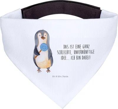 Produktbild von Mr. & Mrs. Panda Hundehalstuch L Pinguin Lolli - Weiß - Geschenk, Spruch, Ganove, Halstuch Für Hunde, Süßigkeiten, Tuch, Rabauke, Unvernünftig, Bandana