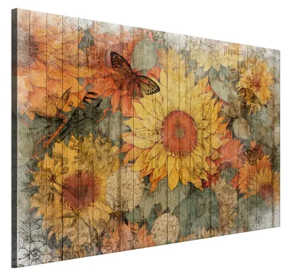 Produktbild von LUMASOUL Leinwand Bilder 90x60 cm, Leinwandbild Sonnenblumen Motiv, Wandbilder Holzrahmen und Webstuhl Wohnzimmer und Schlafzimmer, 1 teilig Blumen 31