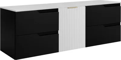 Obrázek produktu pro RODAN | Skříňka pod Umyvadlo - Černá a Bílá - 160 cm - S deskou Stolu - 4 Zásuvky - Závěsné - MDF čela - Skříň s 1 Dvířky - MODERN