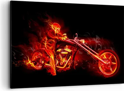 Produktbild von Bild auf Leinwand - Leinwandbild - Flammen Motorrad Skelett - 120x80cm - Wand Bild - Wanddeko - Leinwanddruck - Bilder - Kunstdruck - Wanddekoration - Leinwand bilder - Wandkunst - AA120x80-0148
